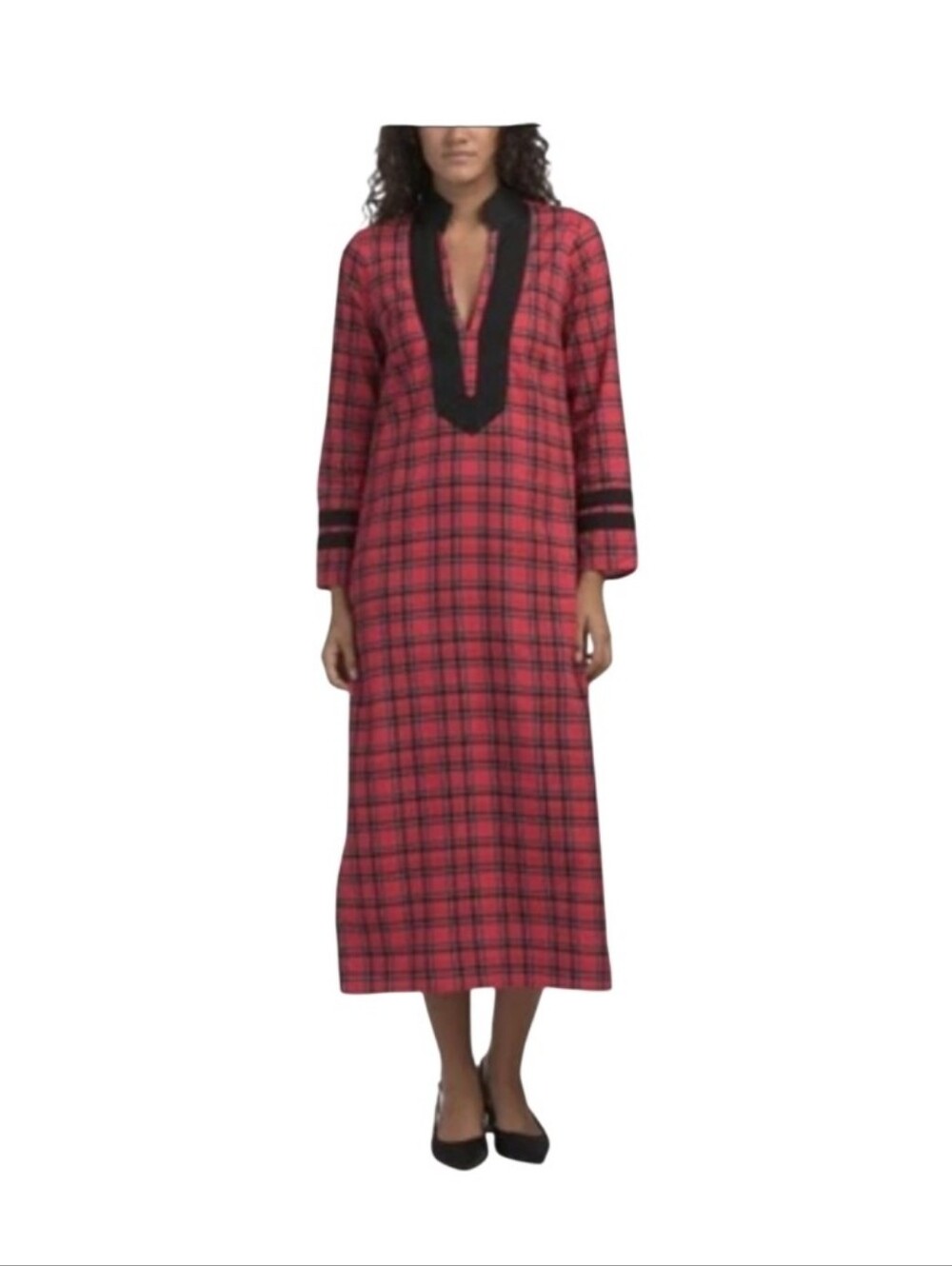 Sail To Sable Red Black Plaid Caftan Dress NWT Size XS - Picture 6 of 16